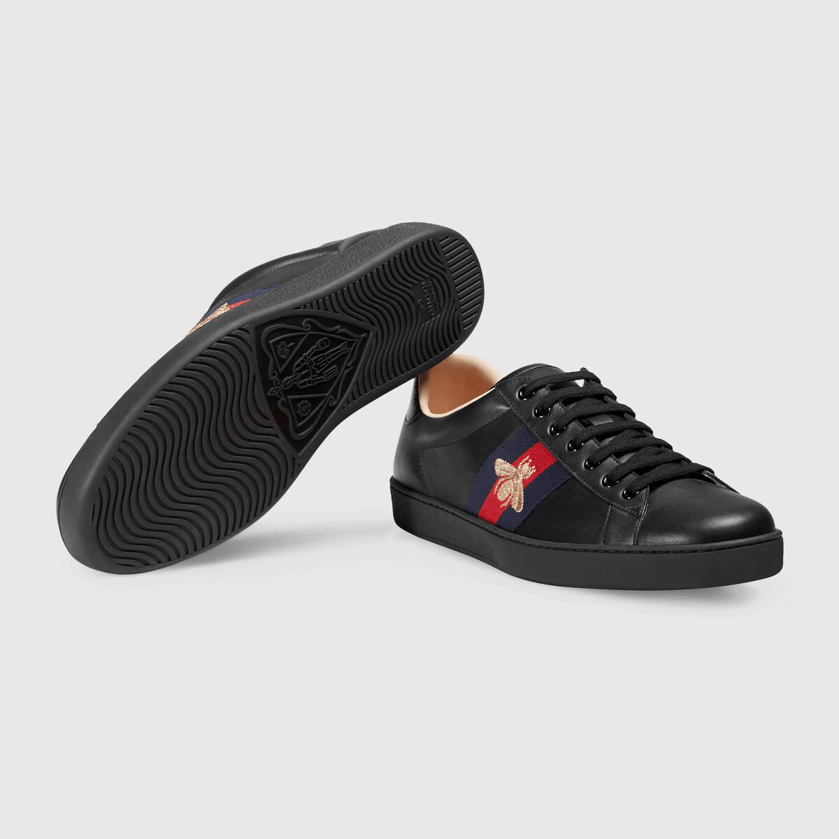 Gucci Ace Black Leather Bee - THE LIMITED CLUB